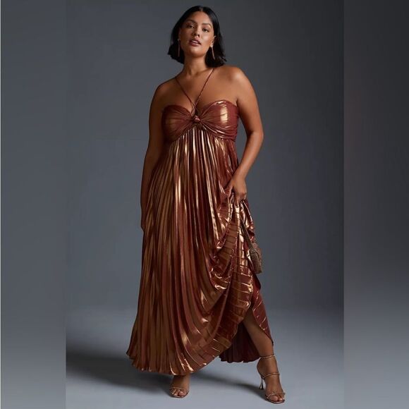 Anthropologie Plissé Halter Dress Size L - Picture 4 of 8